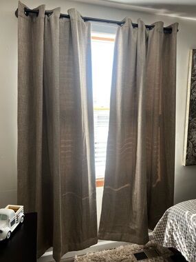 ONE Neutral Textured Tan Grommet-Top Blackout Curtain
